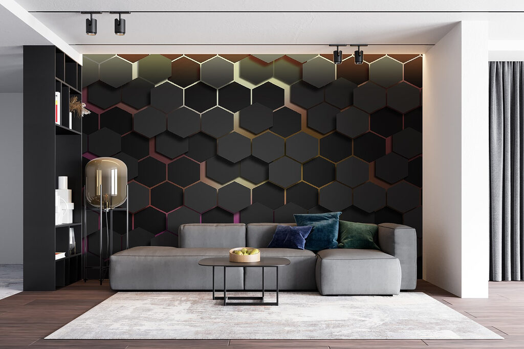 A group of black hexagons