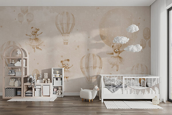 A group of teddy bears and hot air balloons A group of teddy bears and hot air balloons