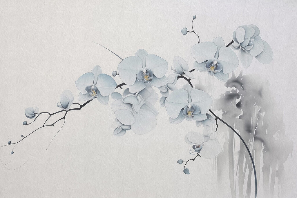 Painting of a branch with white flowers Painting of a branch with white flowers
