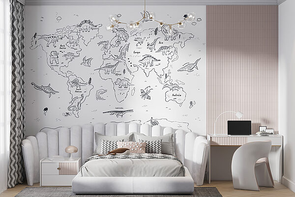 A map of the world with dinosaurs