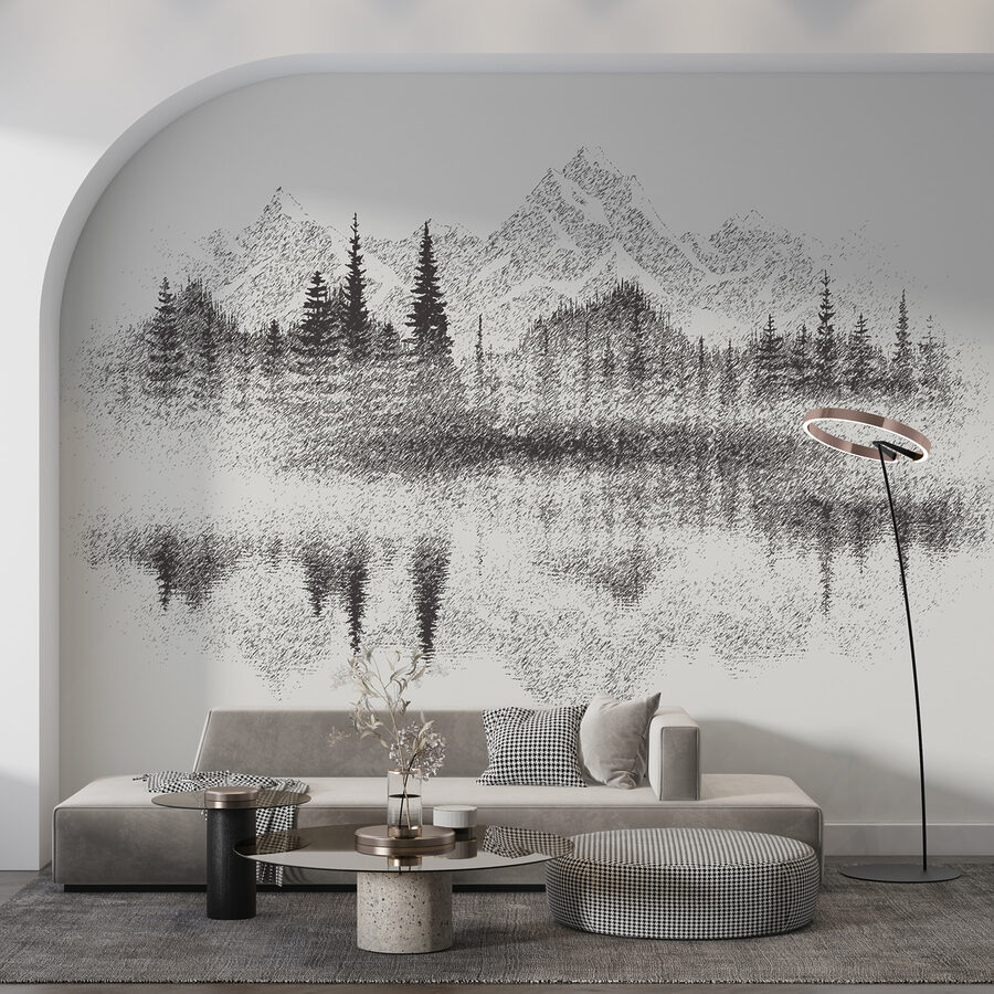 Wall murals A mountain range and trees reflected in a lake - Image 4