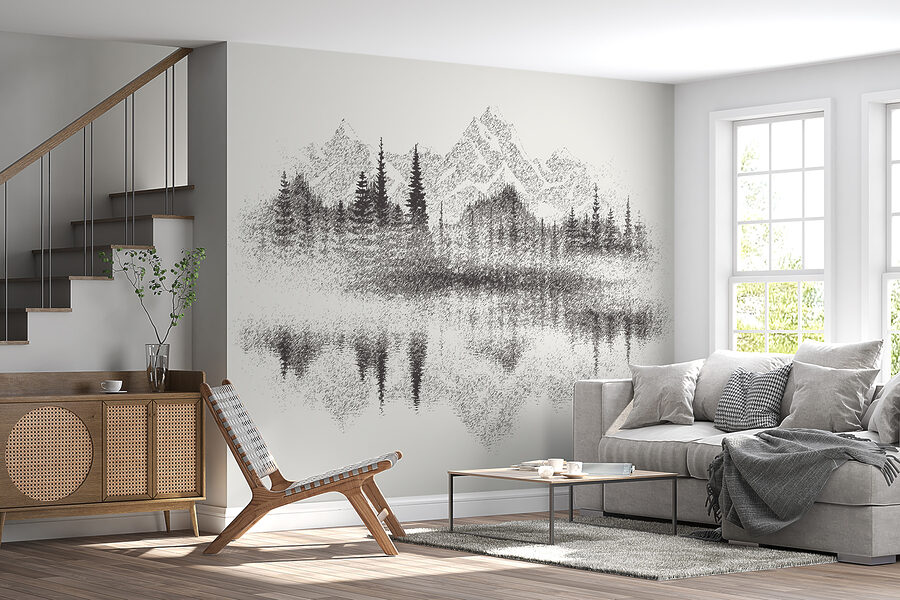 Wall murals A mountain range and trees reflected in a lake - Image 5