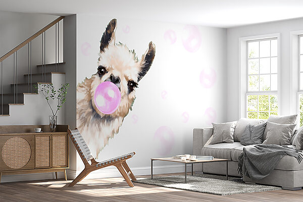 A llama blowing a bubble A llama blowing a bubble