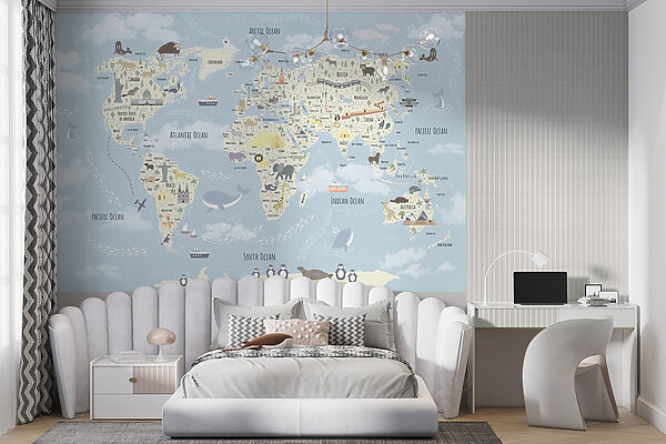 A map of the world with animals