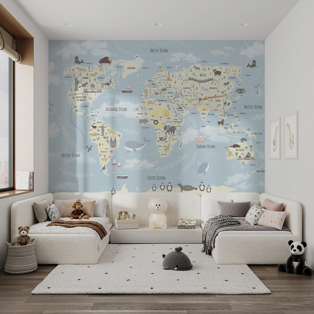 A map of the world with animals
