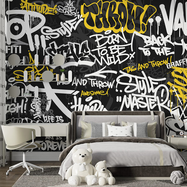 A black and yellow graffiti