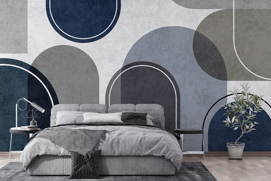 Modern abstract shapes in muted tones.