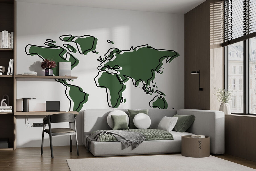 A green and black outline of a world map A green and black outline of a world map
