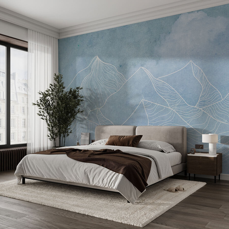 A drawing of mountains with clouds A drawing of mountains with clouds