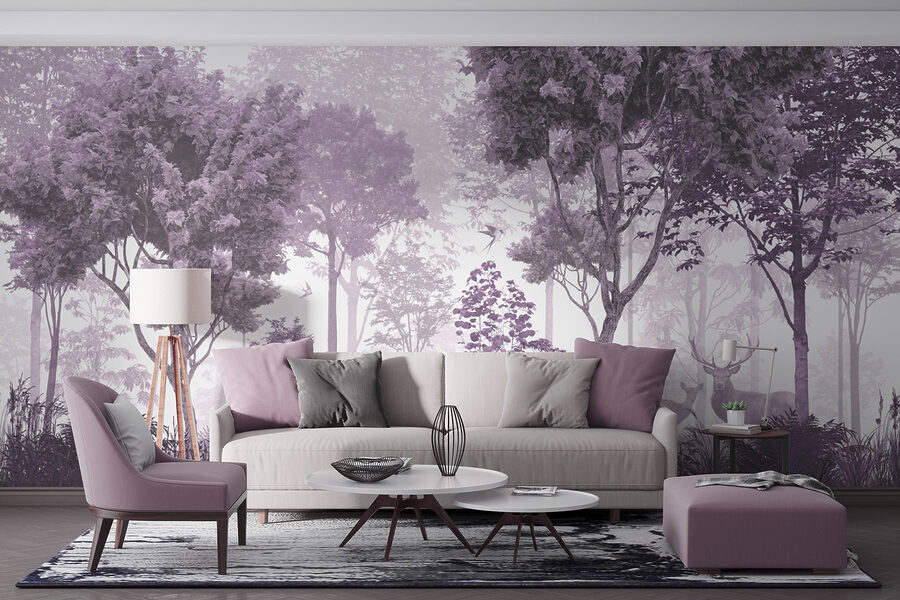 Wall murals A purple and white image of trees and plants - Image 2
