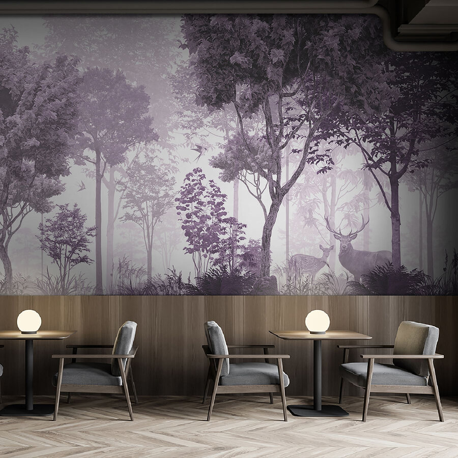 Wall murals A purple and white image of trees and plants - Image 3