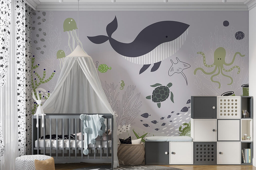 A sea life with a whale and turtles A sea life with a whale and turtles