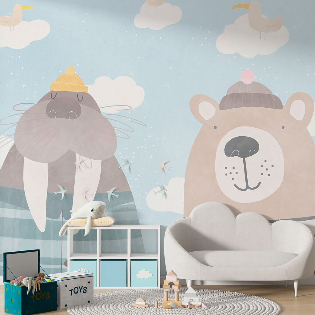 A walrus and bear in the sky