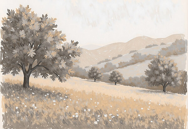 Landscape with trees and hills Landscape with trees and hills