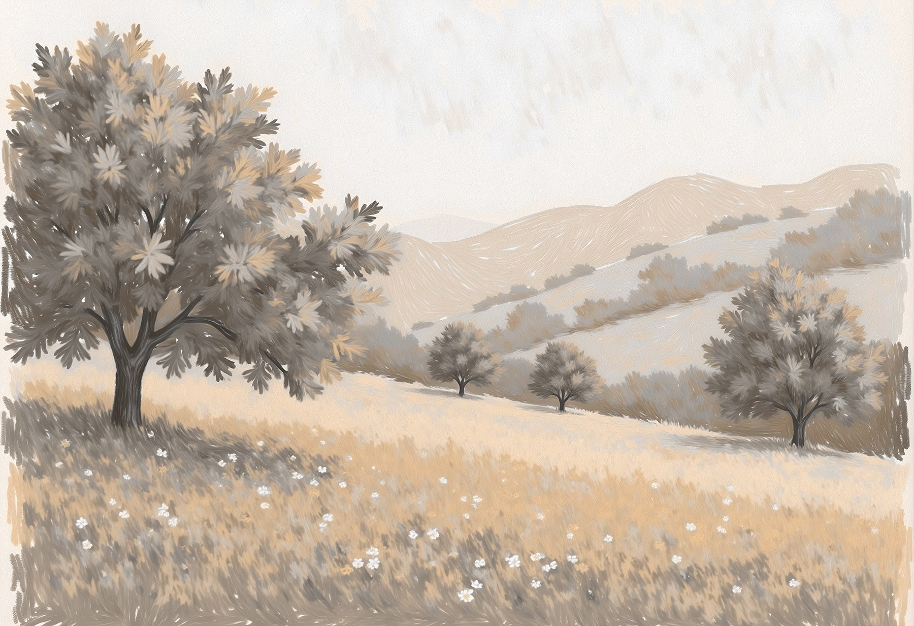 Landscape with trees and hills Landscape with trees and hills