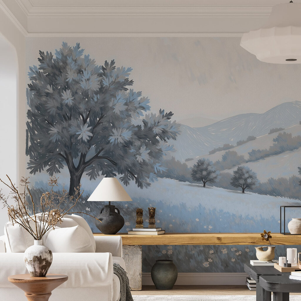 Landscape with trees and flowers