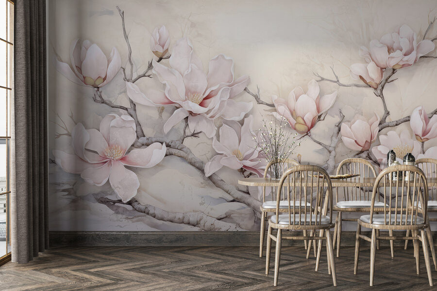 Painting of flowers on a branch