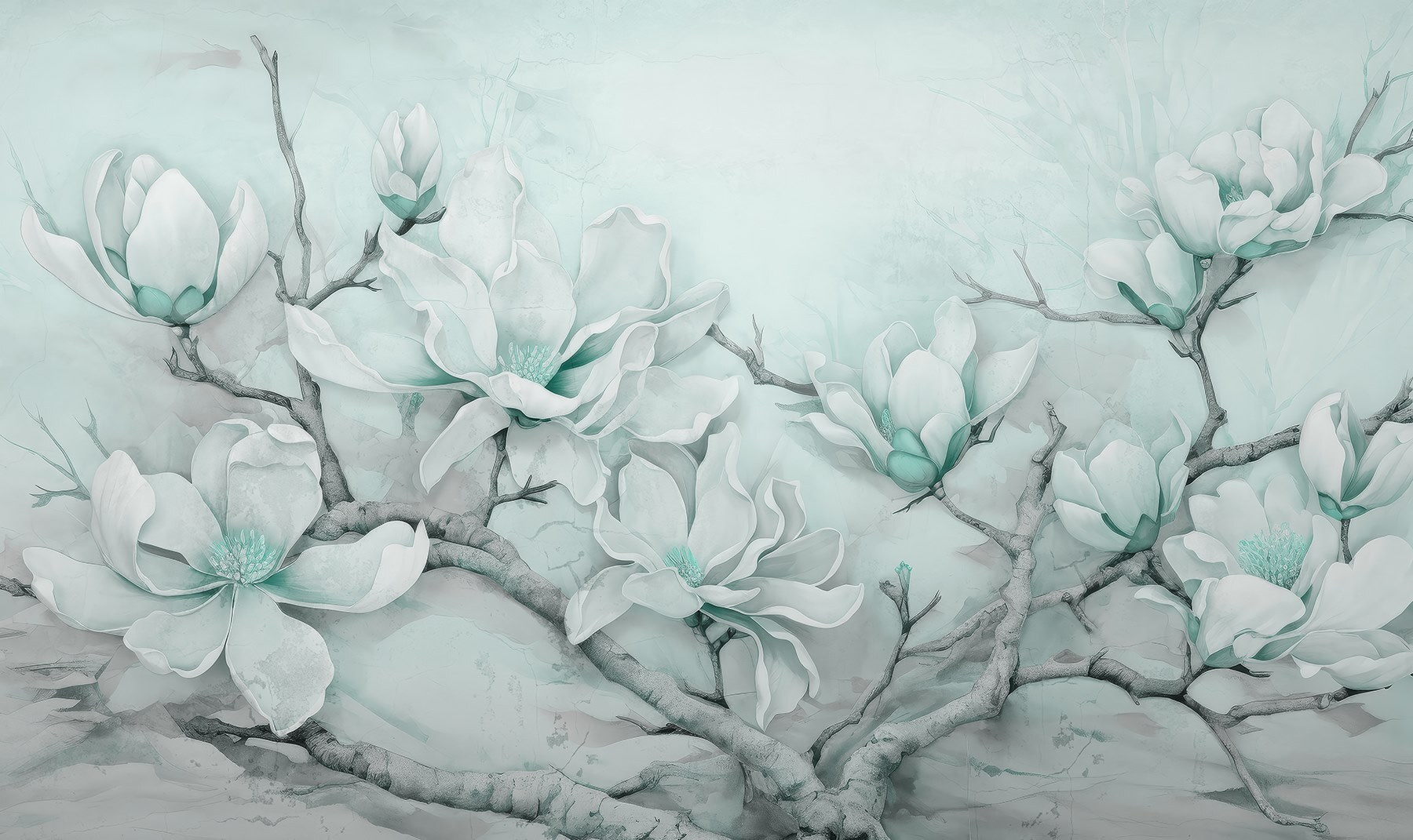 Painting of white flowers on a branch Painting of white flowers on a branch