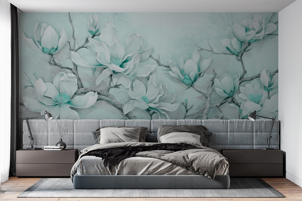 Painting of white flowers on a branch Painting of white flowers on a branch