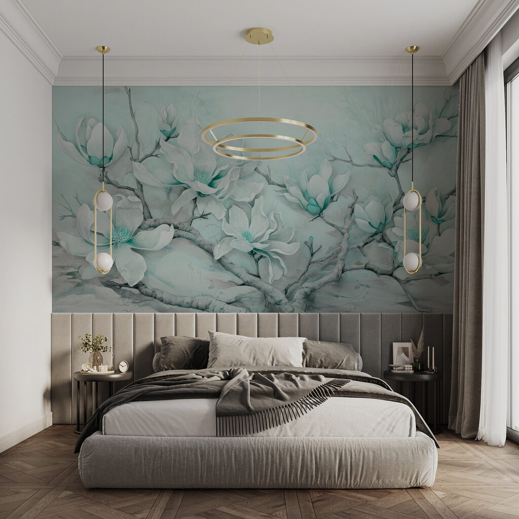 Painting of white flowers on a branch Painting of white flowers on a branch