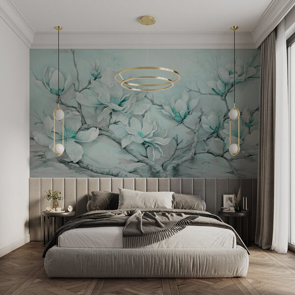 Painting of white flowers on a branch Painting of white flowers on a branch