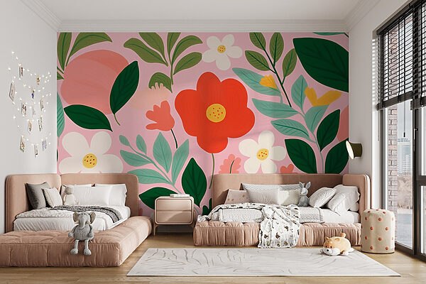 Wall murals Wall murals Pattern of flowers and leaves (SKU: w08992)