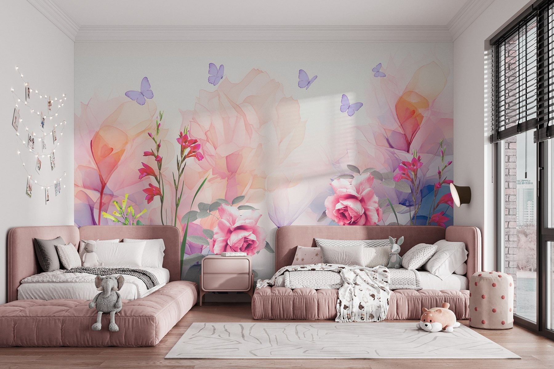 Group of flowers with butterflies