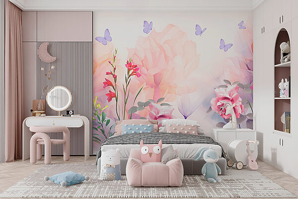 Group of flowers with butterflies Group of flowers with butterflies