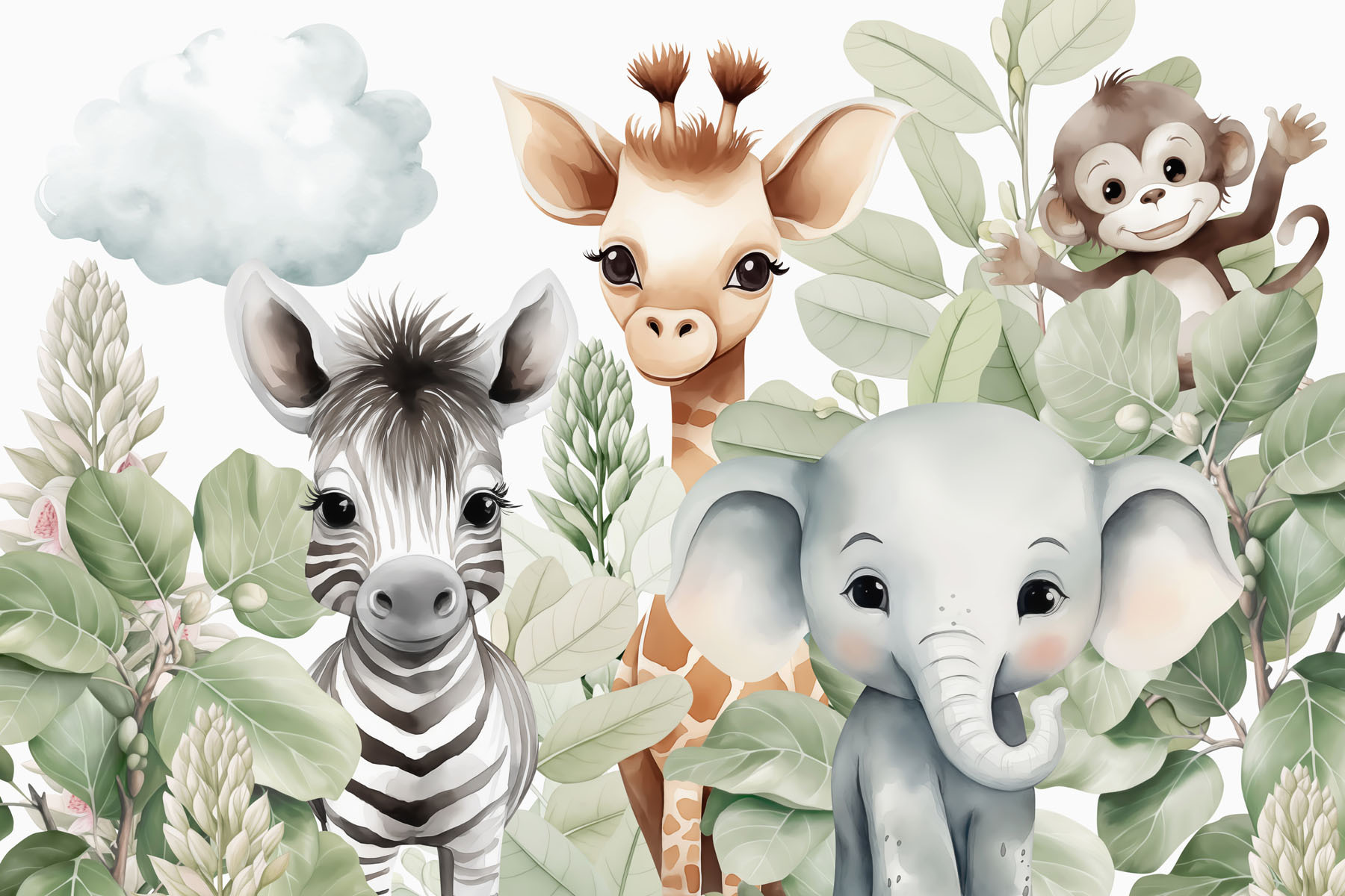 Group of animals with leaves