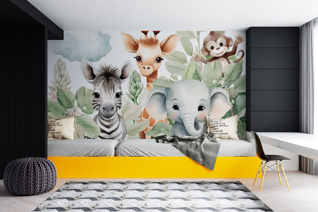 Group of animals with leaves