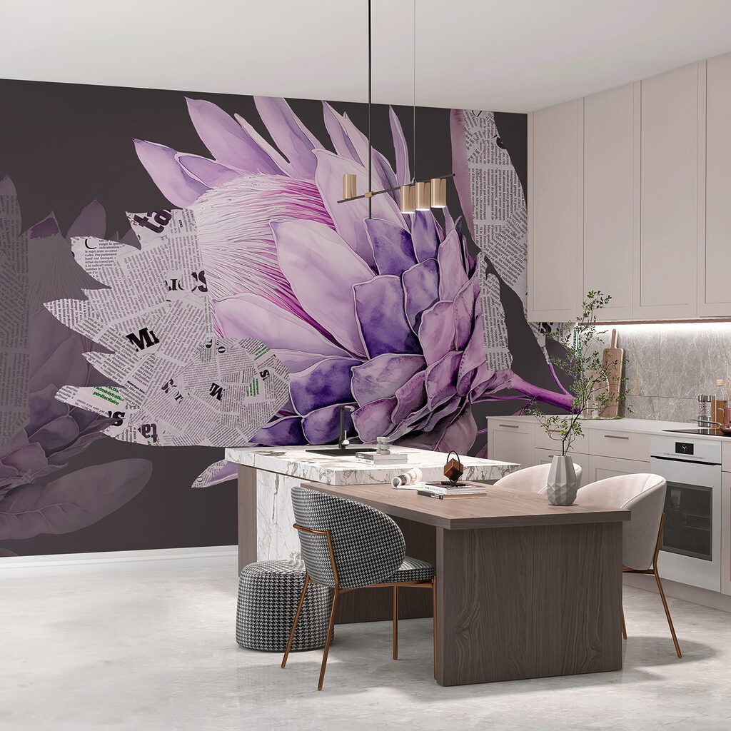 Purple flower with newspaper