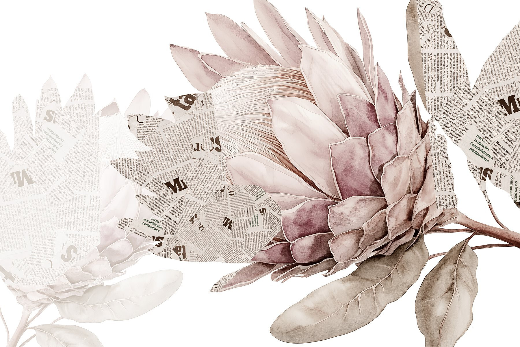 Flower with newspaper and leaves Flower with newspaper and leaves