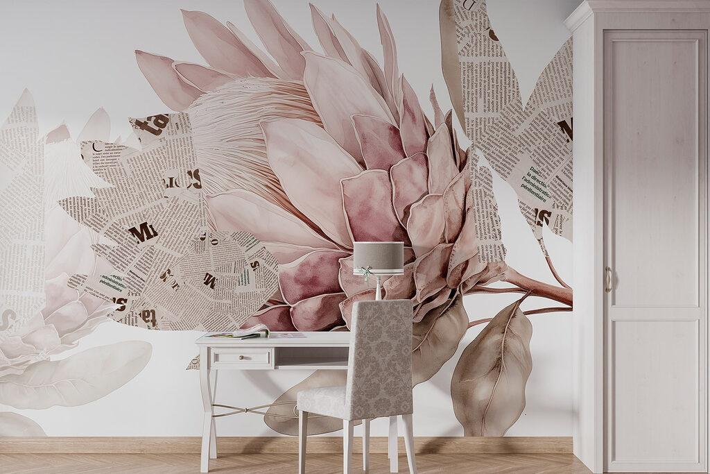 Flower with newspaper and leaves Flower with newspaper and leaves