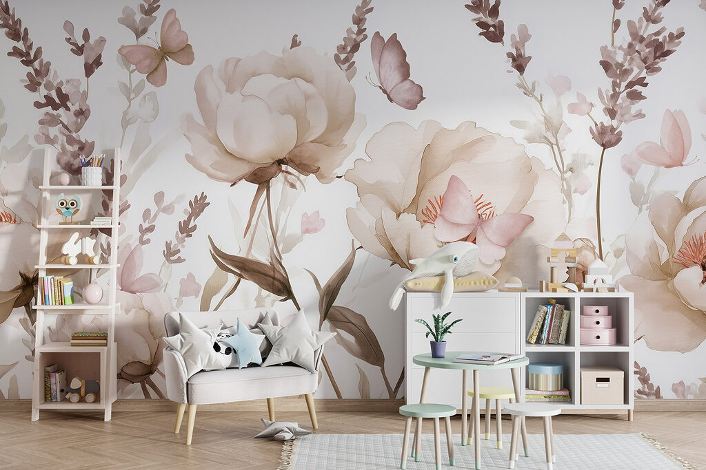 Painting of flowers and butterflies