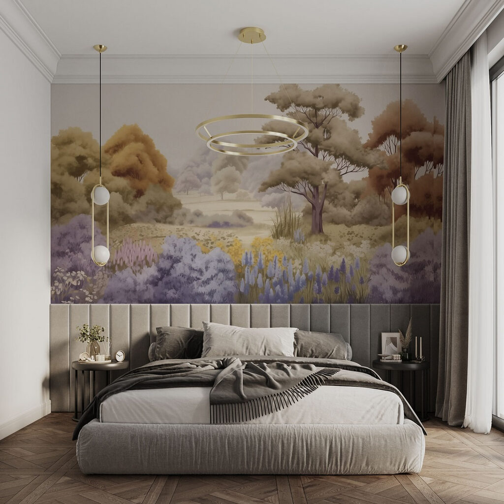 Landscape with trees and flowers