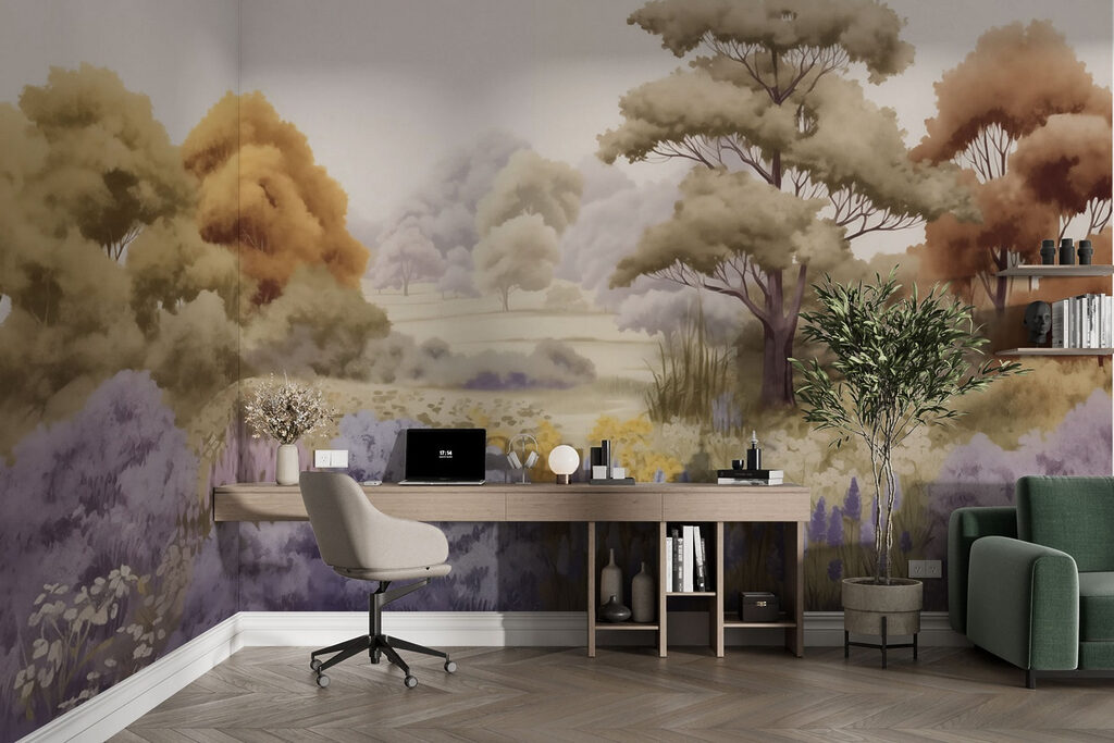 Landscape with trees and flowers