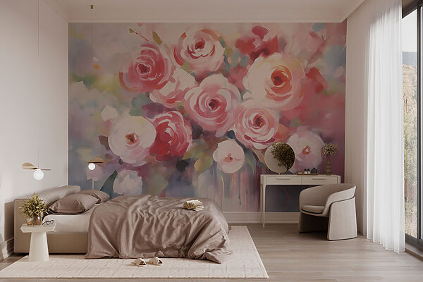 Wall murals Painting of flowers on a white surface (SKU: w03705) Wall murals Wall murals Painting of flowers on a white surface (SKU: w03705)