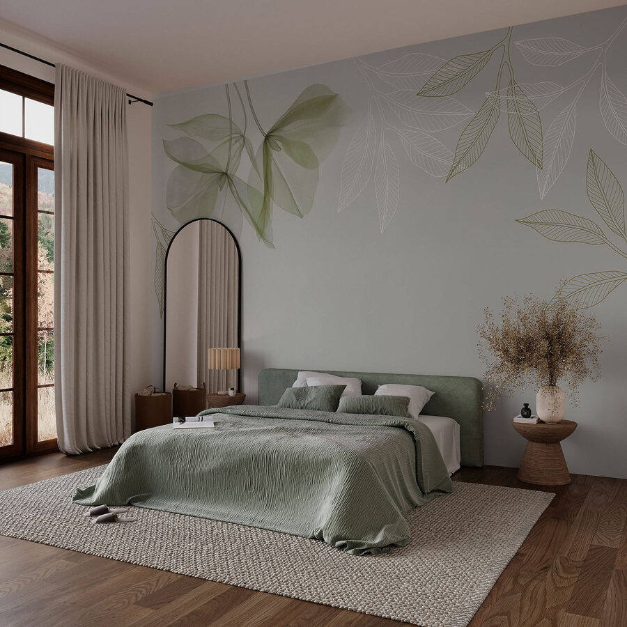 Wall murals Gentle leaves in soft hues