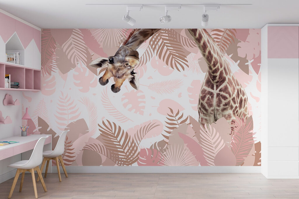 Giraffe with a pattern of leaves