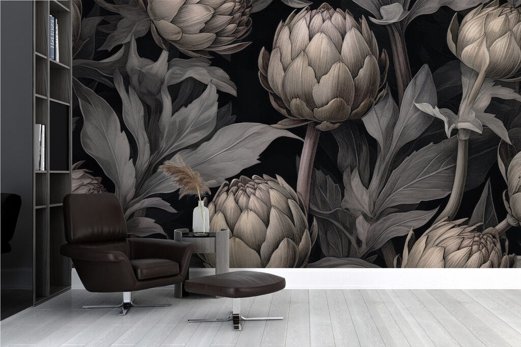 Artichokes and leaves on a black background Artichokes and leaves on a black background