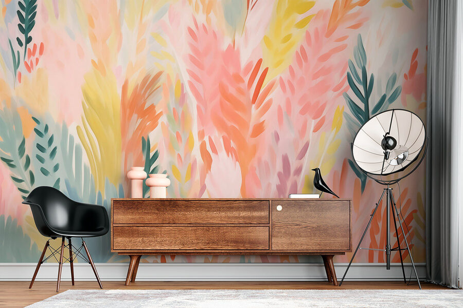 Wall murals Colorful leaves on a white surface