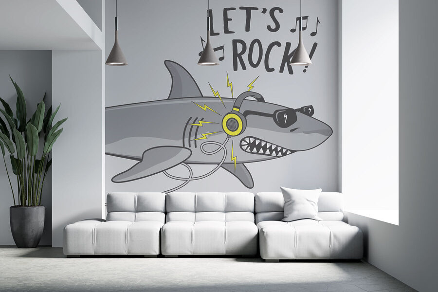 Cartoon shark with headphones Cartoon shark with headphones