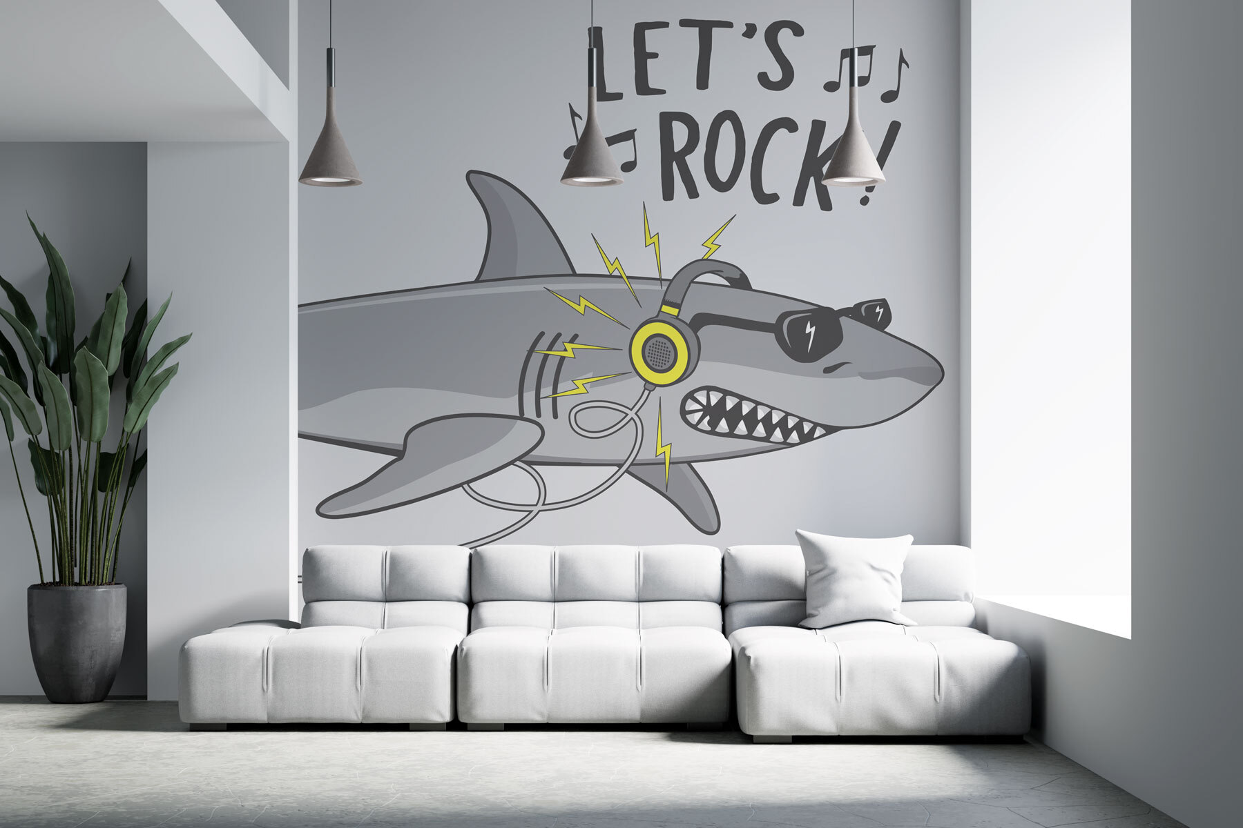 Cartoon shark with headphones Cartoon shark with headphones