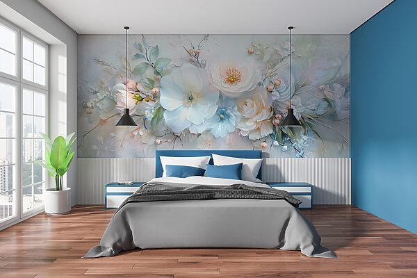 Wall murals Painting of flowers and leaves (SKU: w03618) Wall murals Wall murals Painting of flowers and leaves (SKU: w03618)
