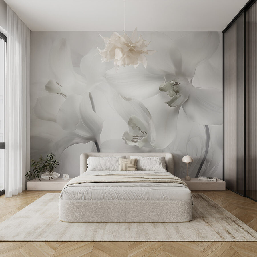 Delicate white orchids in soft light