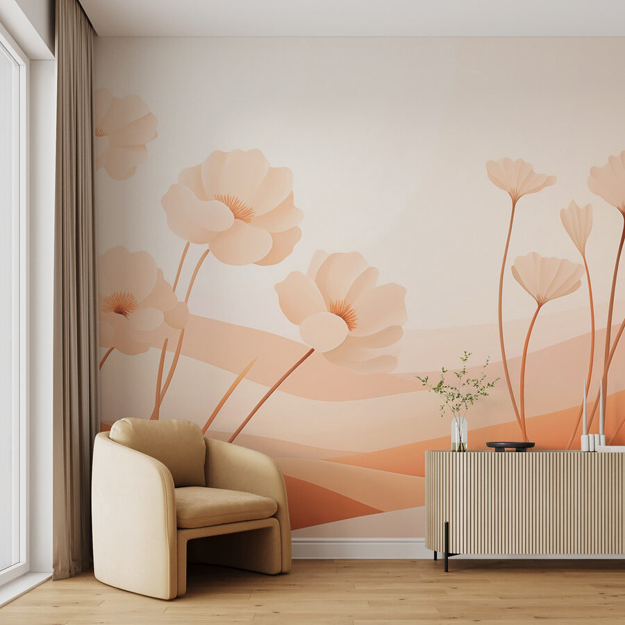 Wall murals White flowers in a desert