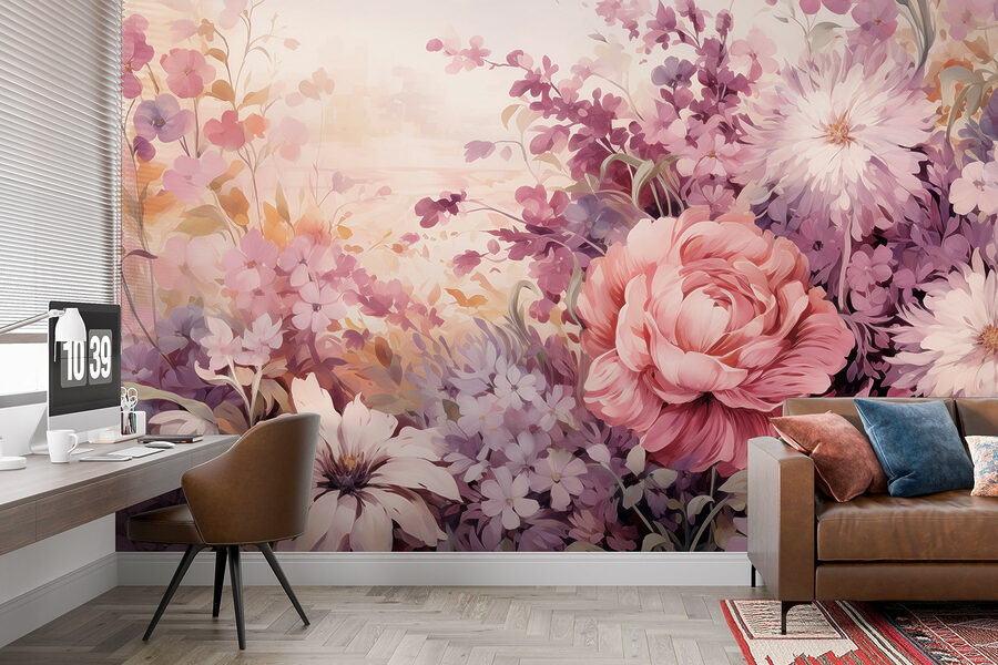 Wall murals Painting of flowers and leaves - Image 2
