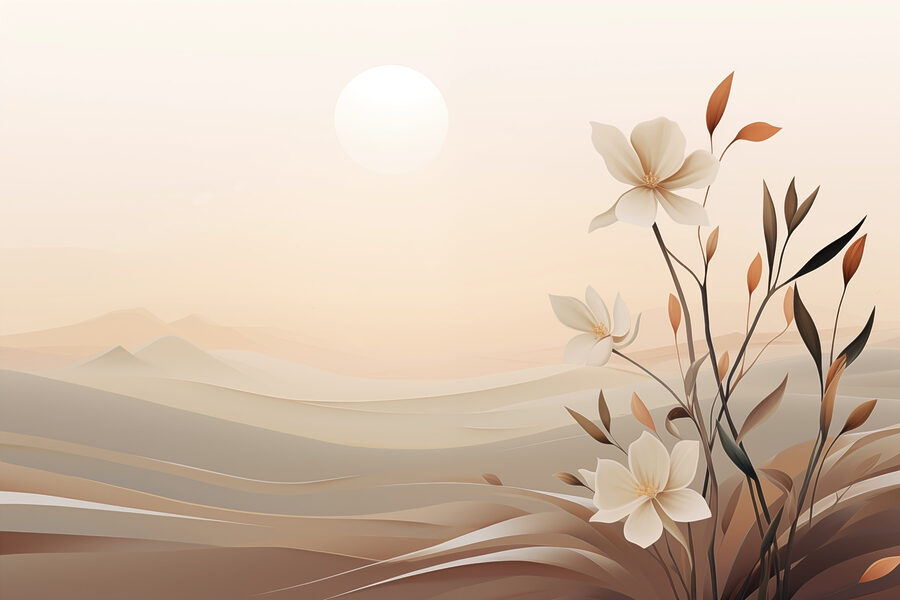 Painting of flowers in a desert Painting of flowers in a desert