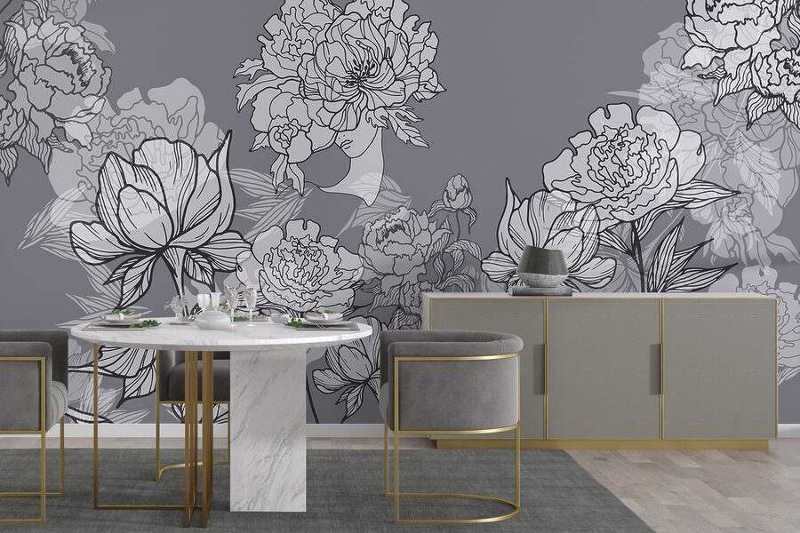 Group of flowers on a gray background