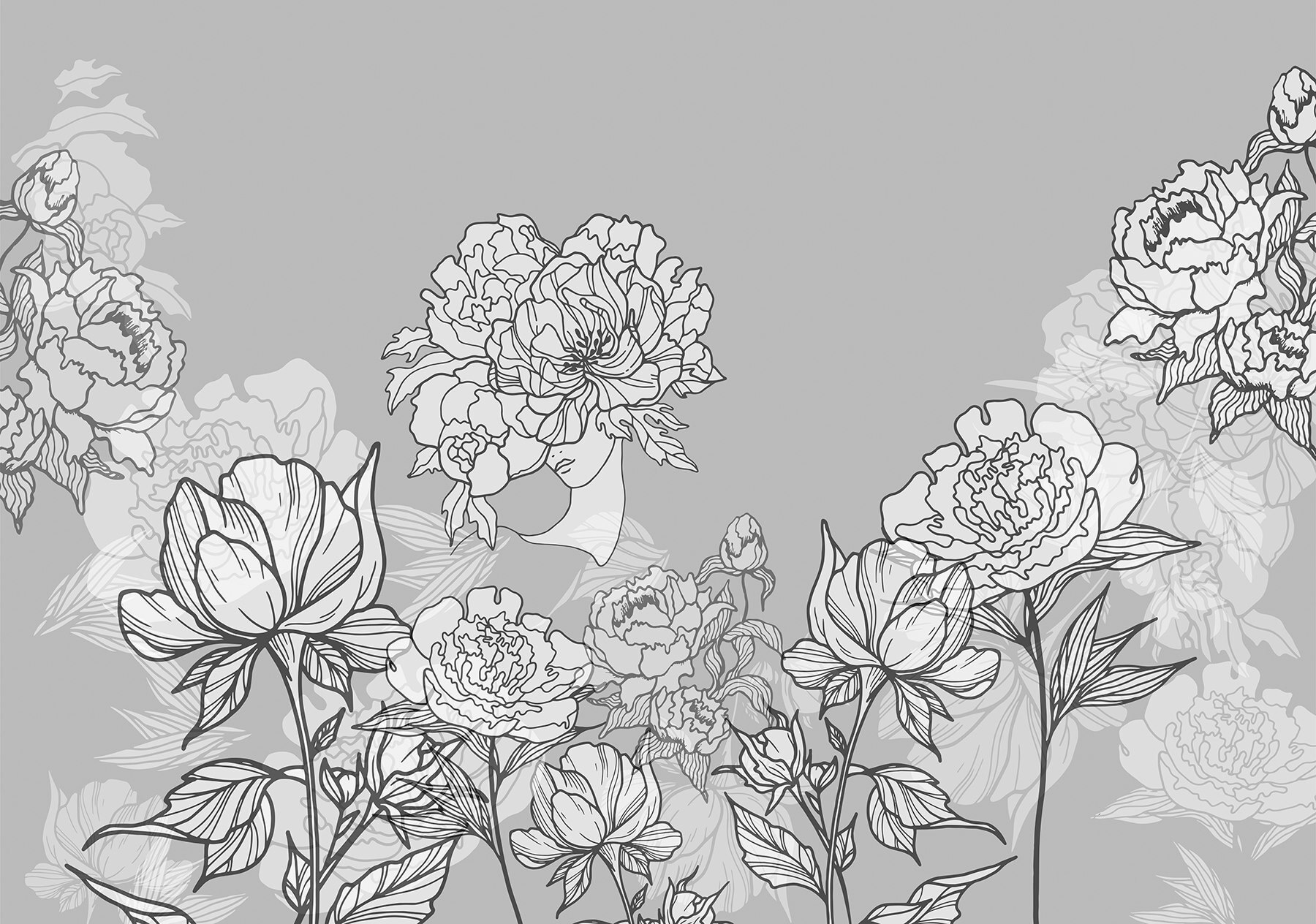 Line of flowers on a gray background Line of flowers on a gray background